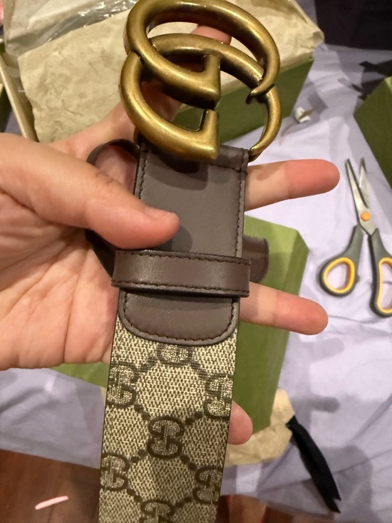 Gucci Brown Leather Belt with Antique Gold Double G Buckle 65 main image 5
